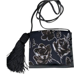 SHARIF Small Black & Taupe Floral Crossbody Evening Bag